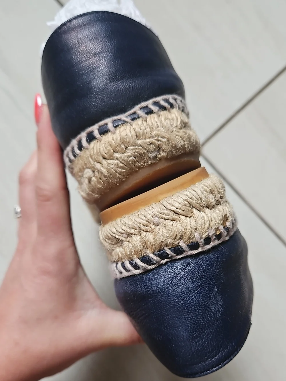 CHANEL Navy Black Lambskin Leather CC Espadrilles [Size 37]